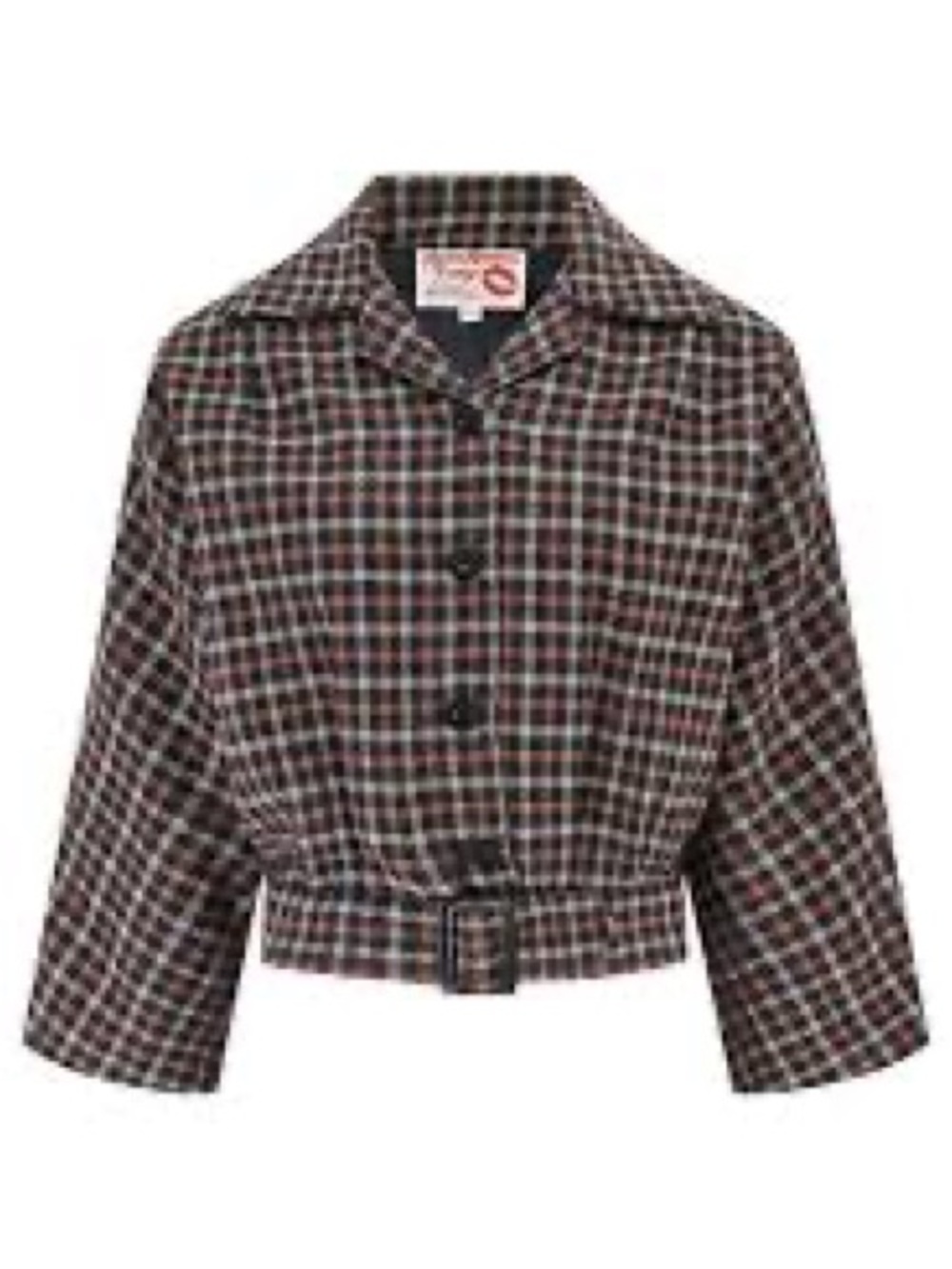 NWT Rock N Romance Be-Bop Semi-Cropped Jacket in Black & Red Plaid 3/4 Sleeve